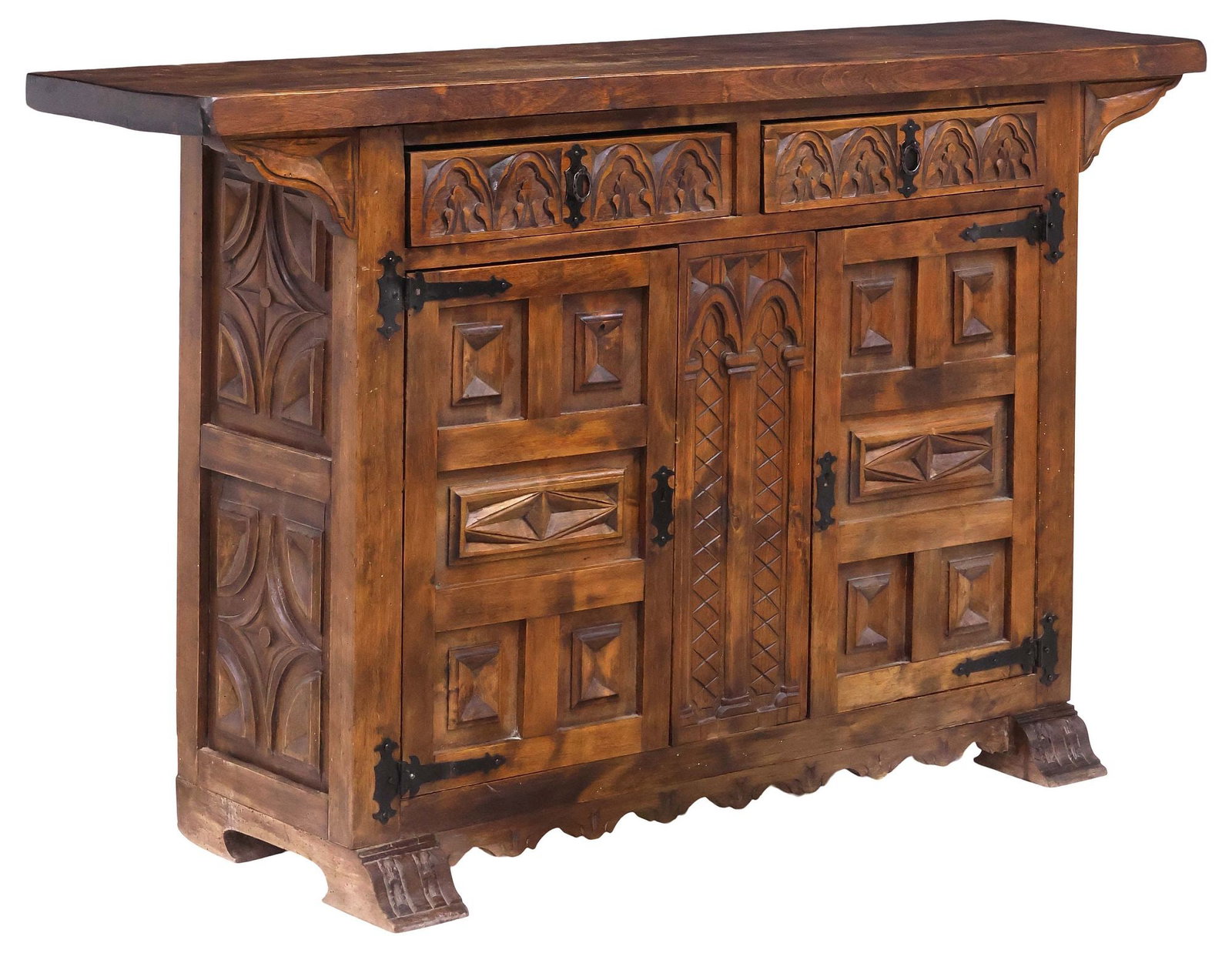 SPANISH BAROQUE STYLE CARVED WALNUT CONSOLE TABLE / CABINET (1 of 6)