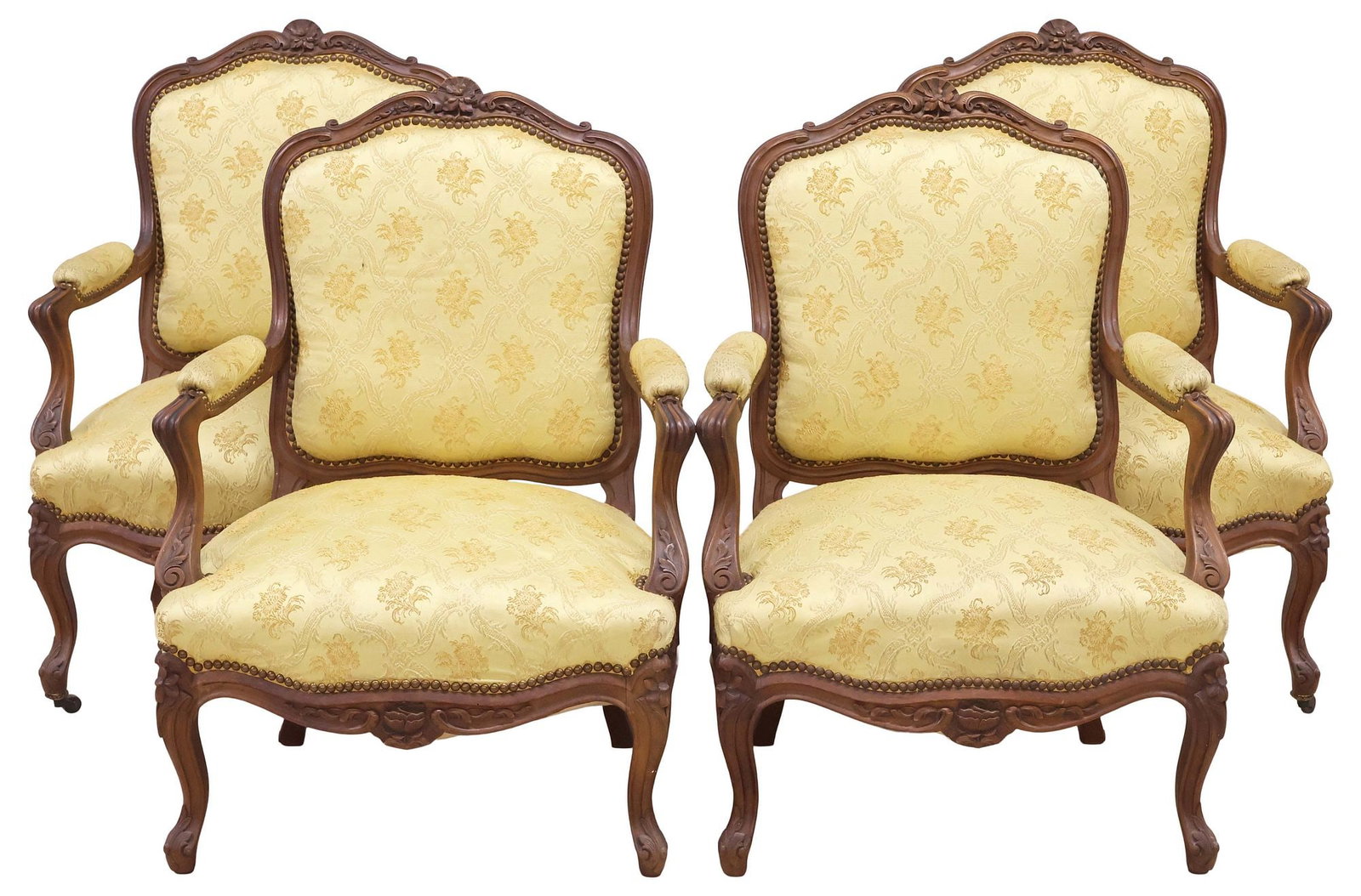 (4) FRENCH LOUIS XV STYLE UPHOLSTERED WALNUT ARMCHAIRS / FAUTEUILS (1 of 3)