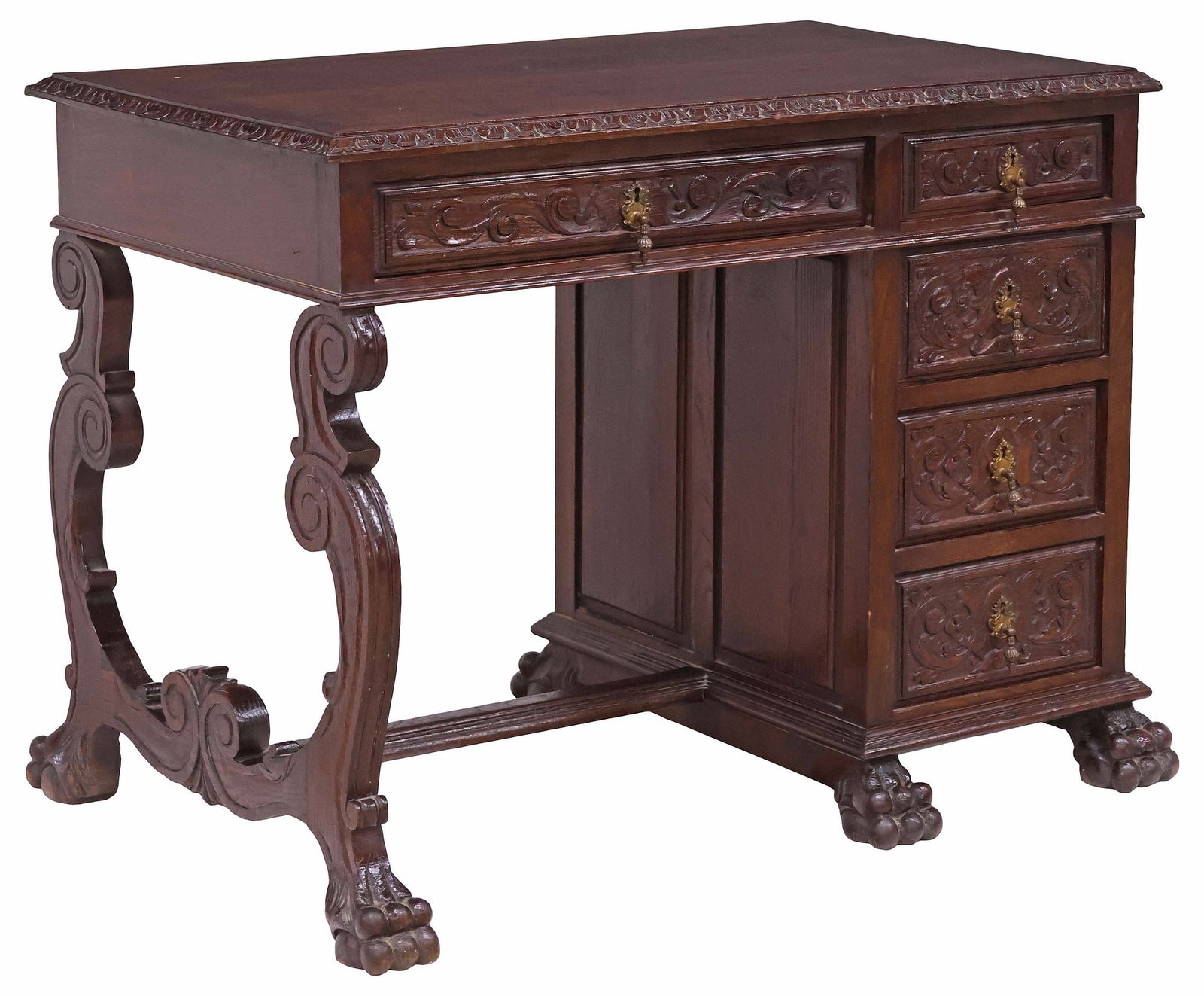 SPANISH RENAISSANCE REVIVAL CARVED OAK LIBRARY DESK (1 of 6)