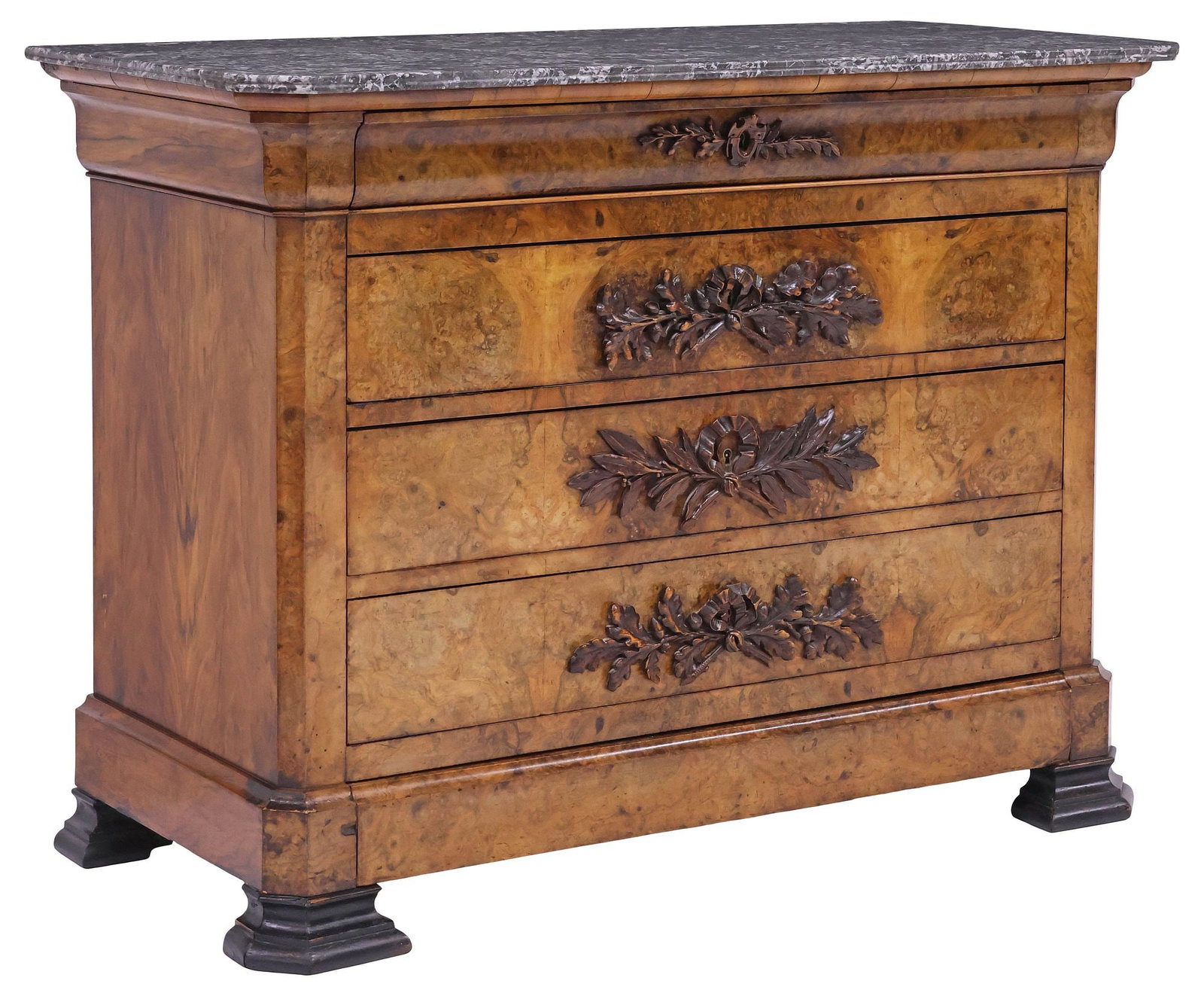 FRENCH LOUIS PHILIPPE PERIOD MARBLE-TOP BURLED WALNUT COMMODE (1 of 5)