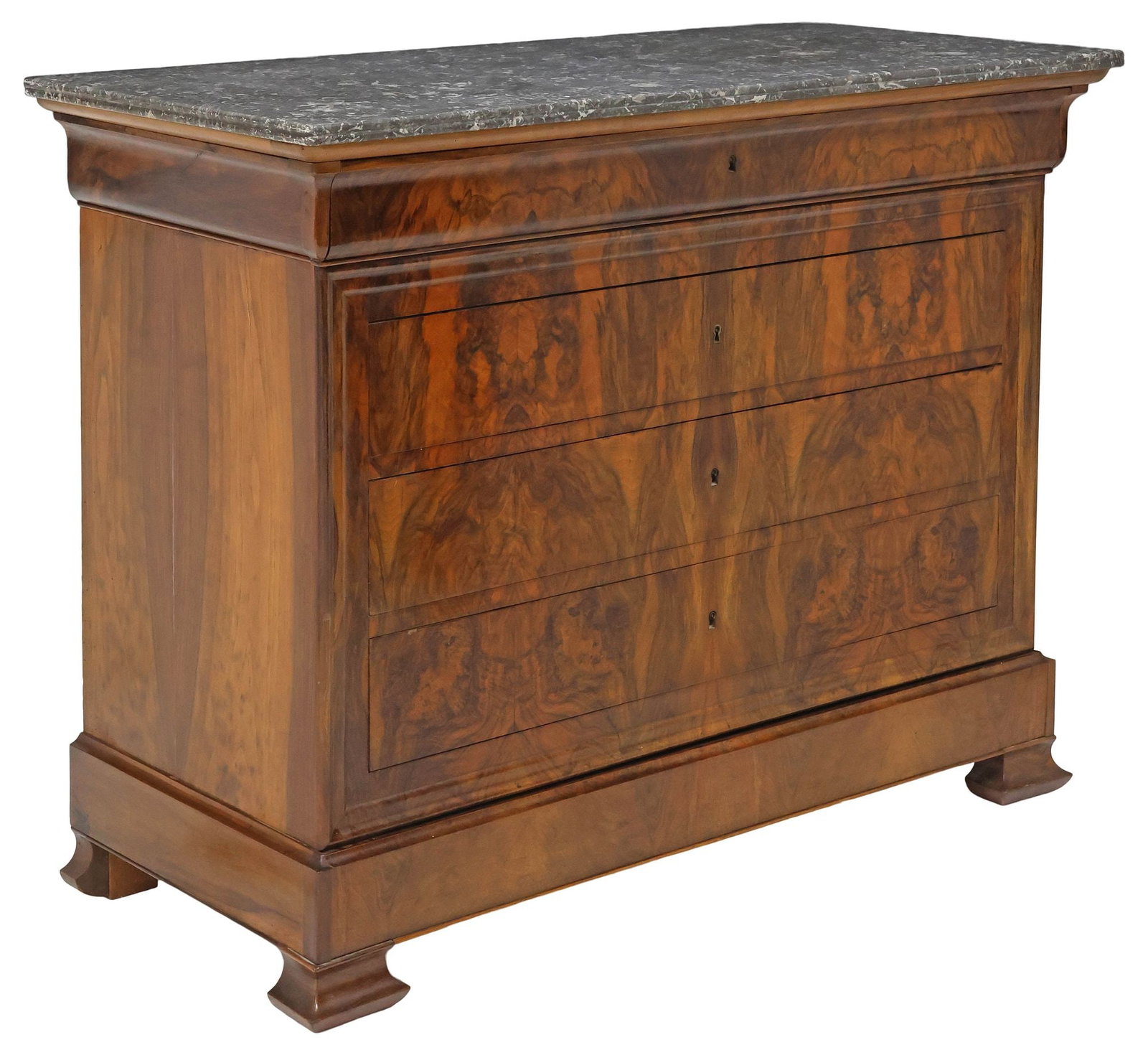 FRENCH LOUIS PHILIPPE PERIOD MARBLE-TOP WALNUT COMMODE (1 of 6)
