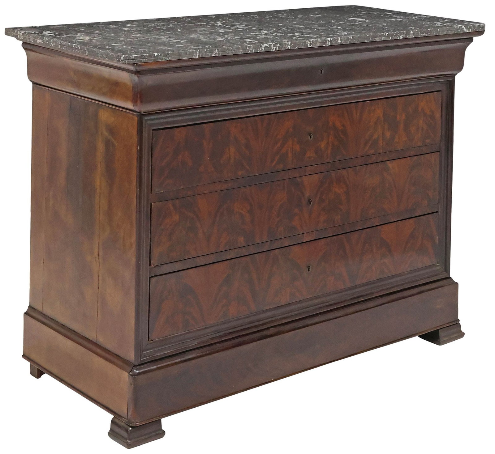 FRENCH LOUIS PHILIPPE PERIOD MARBLE-TOP FLAME MAHOGANY COMMODE (1 of 6)
