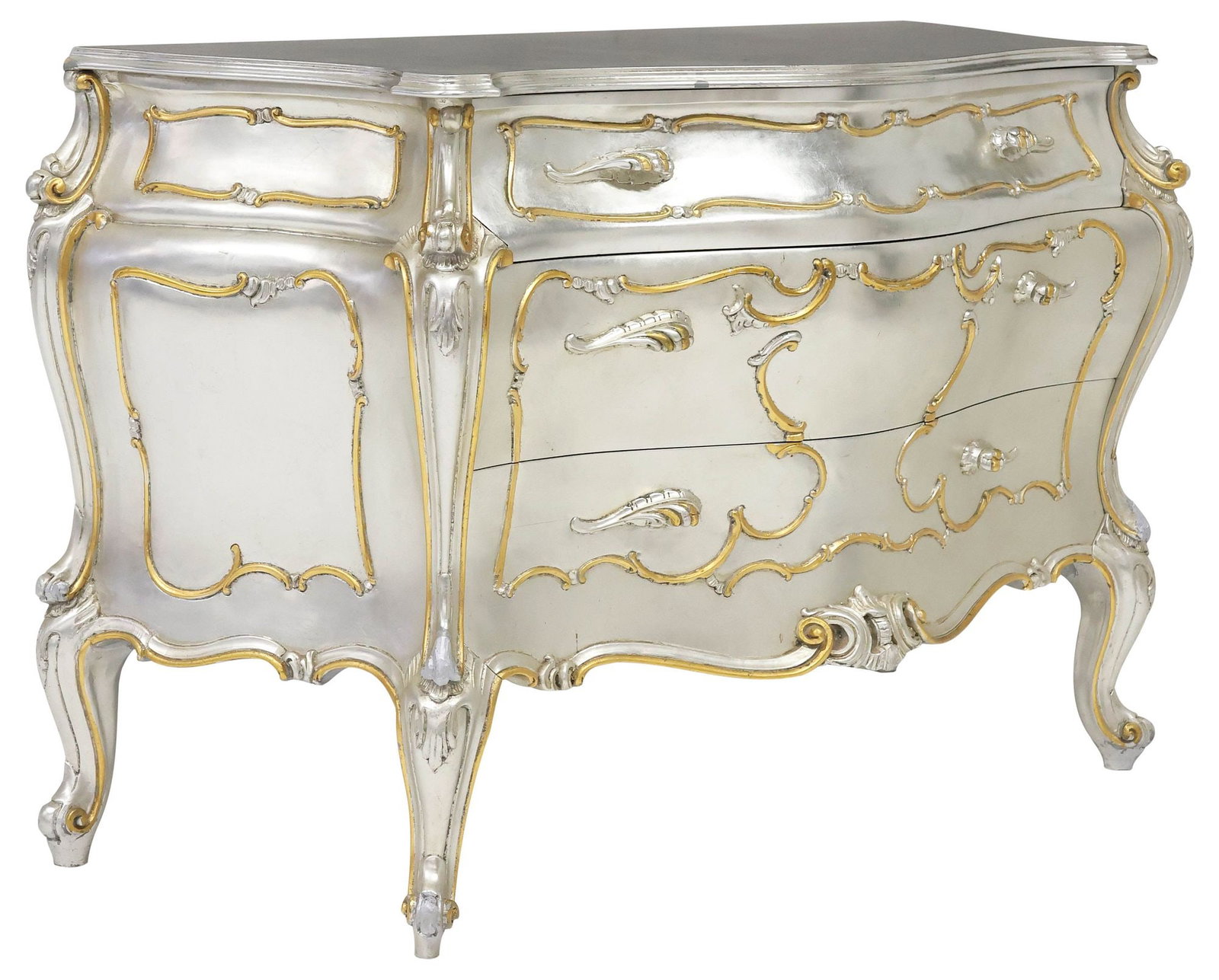 ITALIAN ROCOCO STYLE SILVER-GILT 3-DRAWER COMMODE (1 of 8)