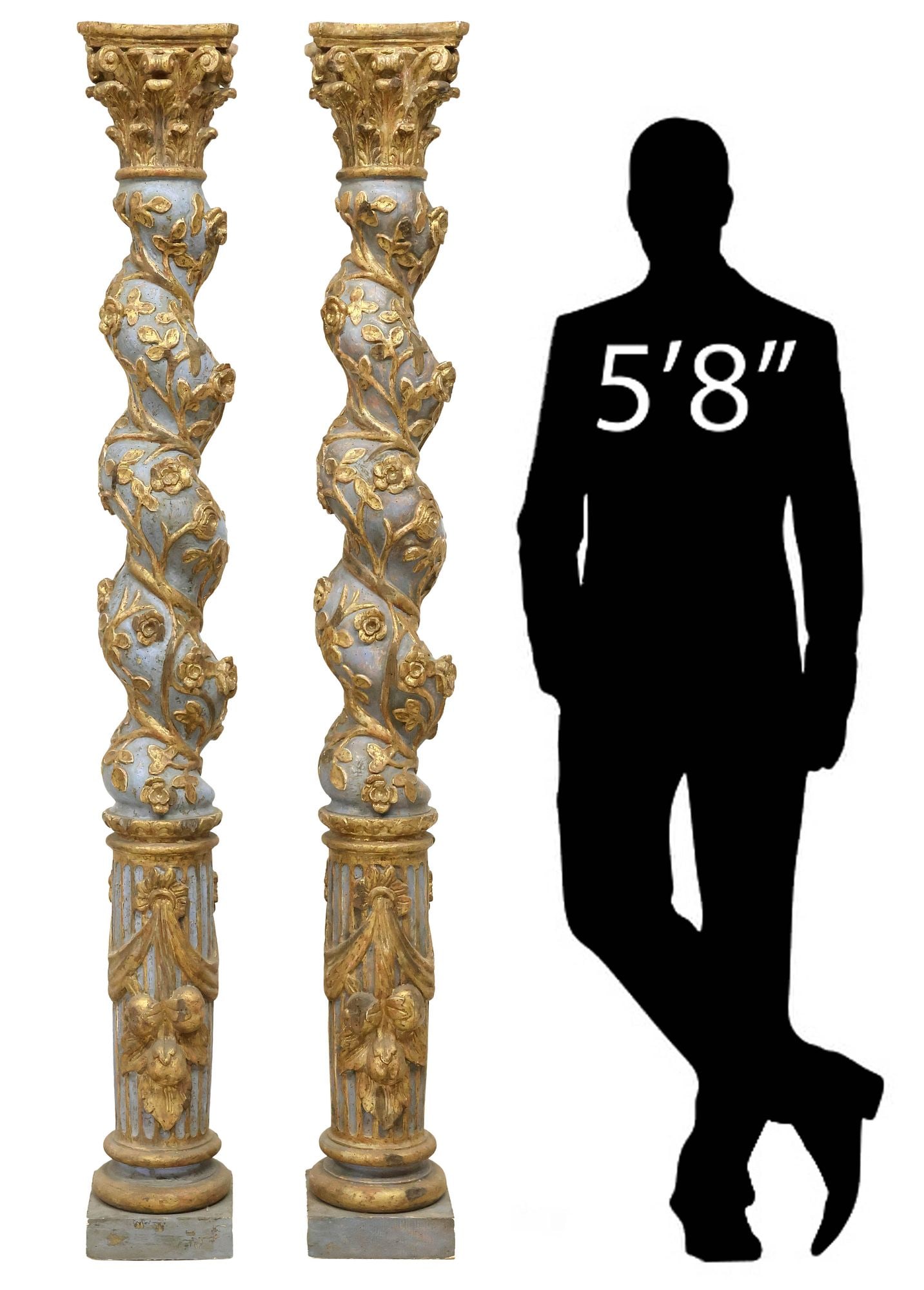 (2) SPANISH ARCHITECTURAL PARCEL-GILT CARVED SOLOMONIC COLUMNS, 74.5"H (1 of 6)