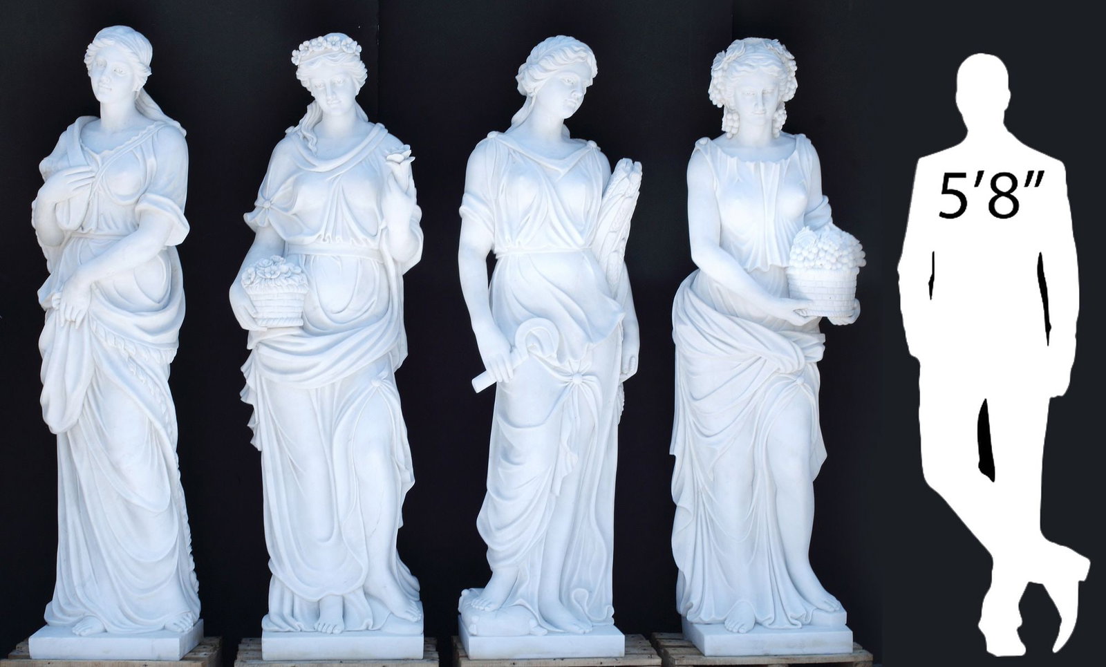 (4) LIFE-SIZE CARVED MARBLE SCULPTURES, ALLEGORY OF THE FOUR SEASONS (1 of 8)