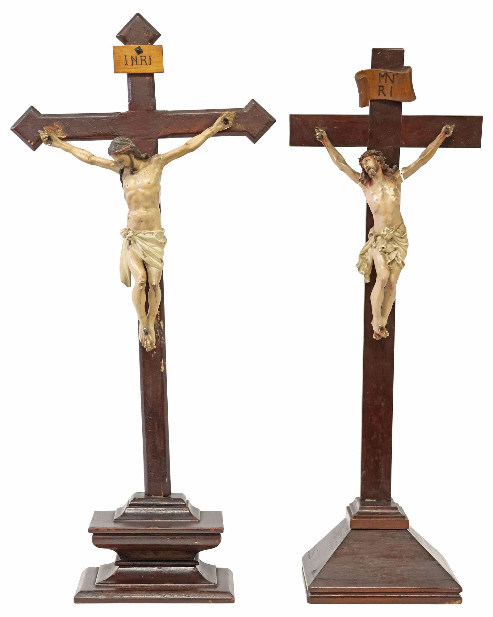 (2) ECCLESIASTICAL CARVED & PAINTED WOOD ALTAR CRUCIFIXES, SPAIN (1 of 5)
