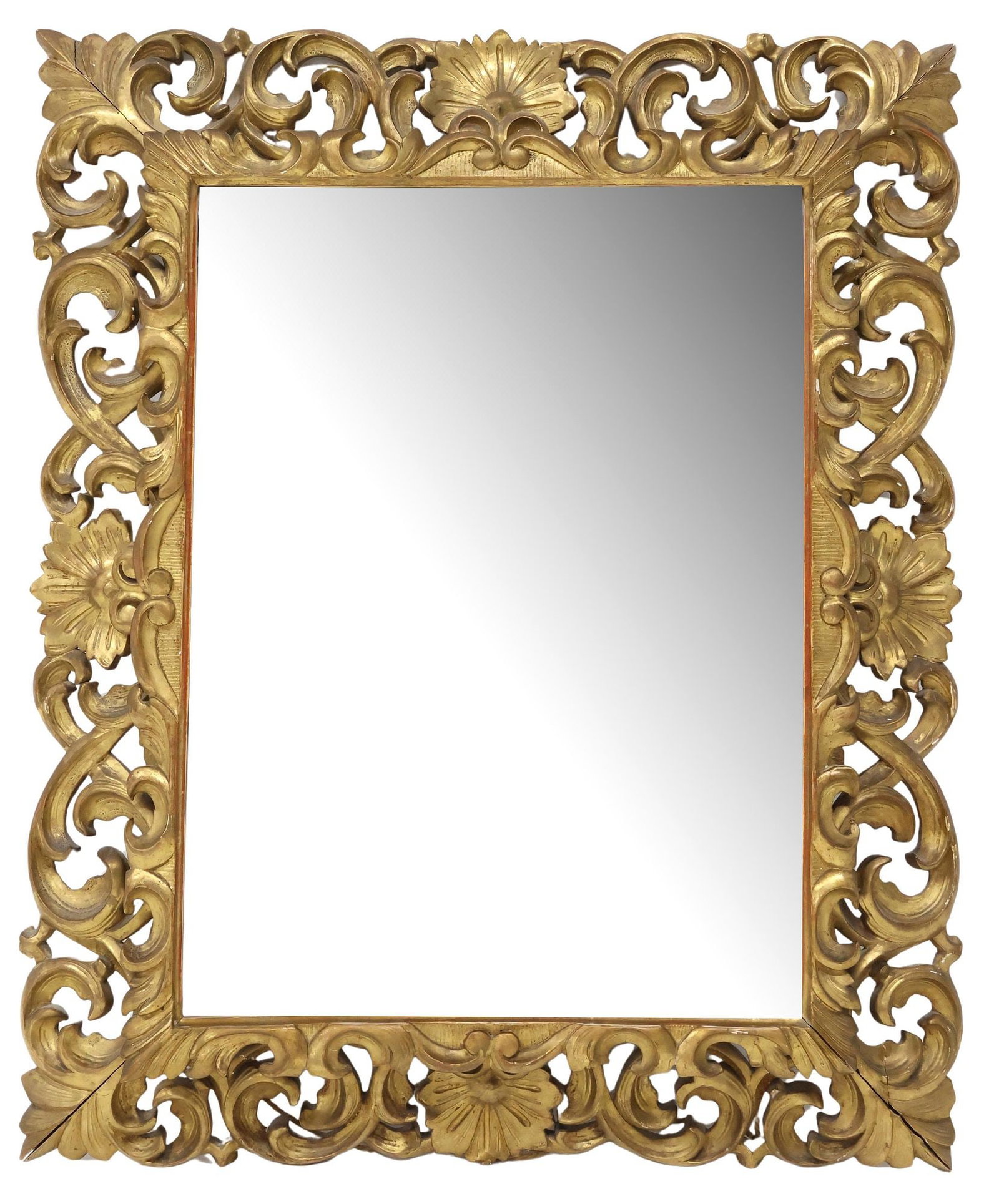 ITALIAN BAROQUE STYLE GILTWOOD BEVELED MIRROR, 45" X 37" (1 of 3)