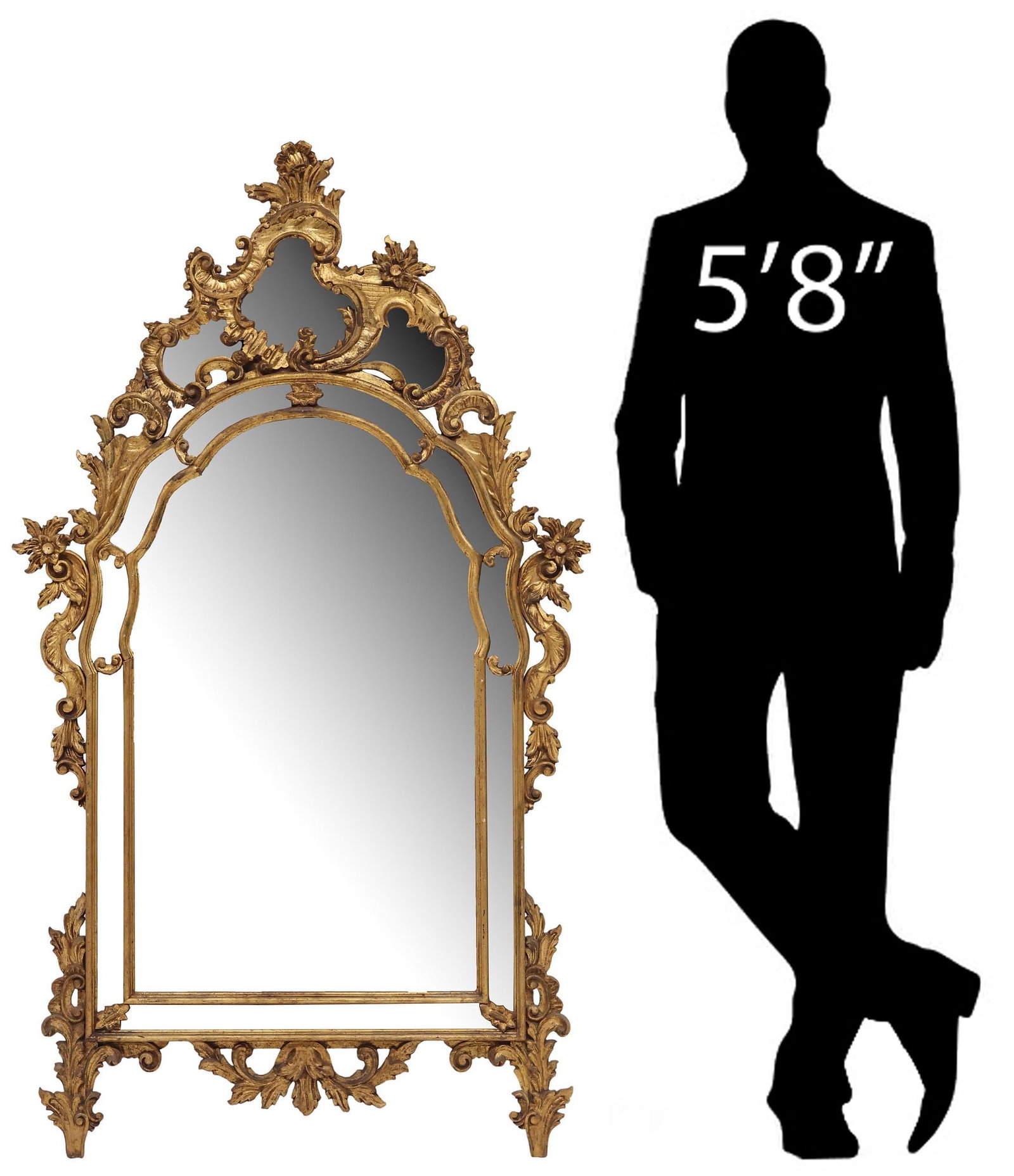 FLORENTINE LOUIS XV STYLE GILTWOOD PARCLOSE MIRROR, 63.5"H (1 of 4)