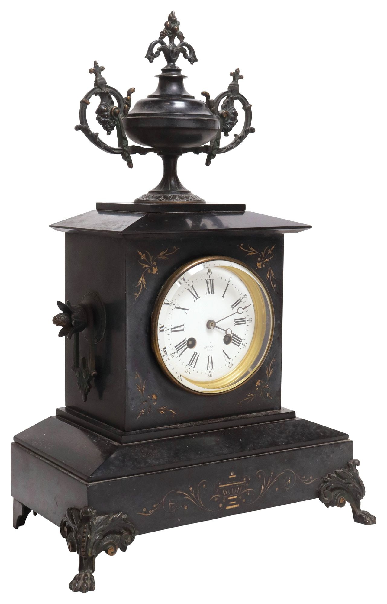 FRENCH NAPOLEON III PERIOD URN-CREST GILT & SLATE MANTEL CLOCK (1 of 7)