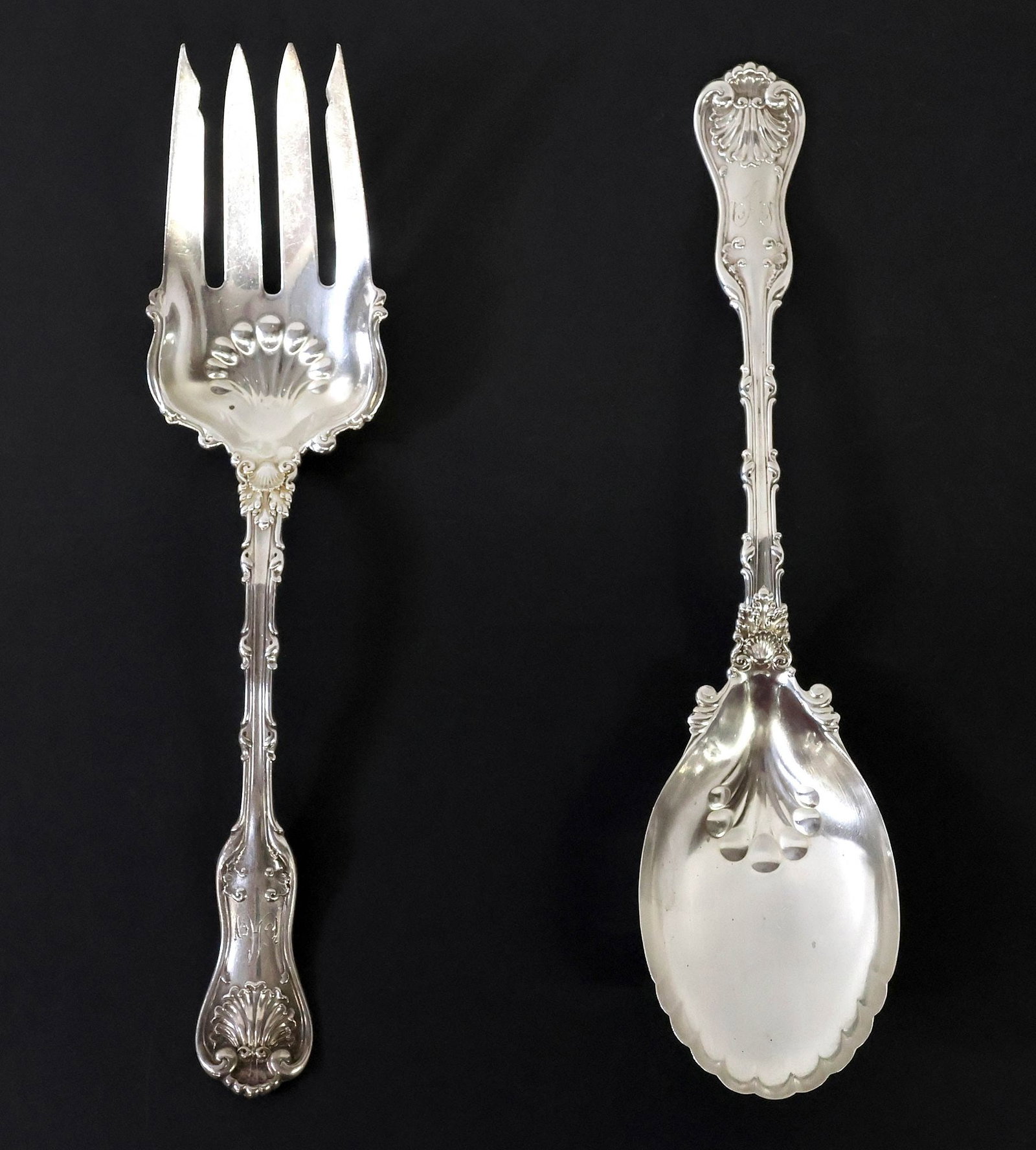(2) AMERICAN WHITING CO. 'KINGS' STERLING SILVER SERVING SPOON & FORK (1 of 3)