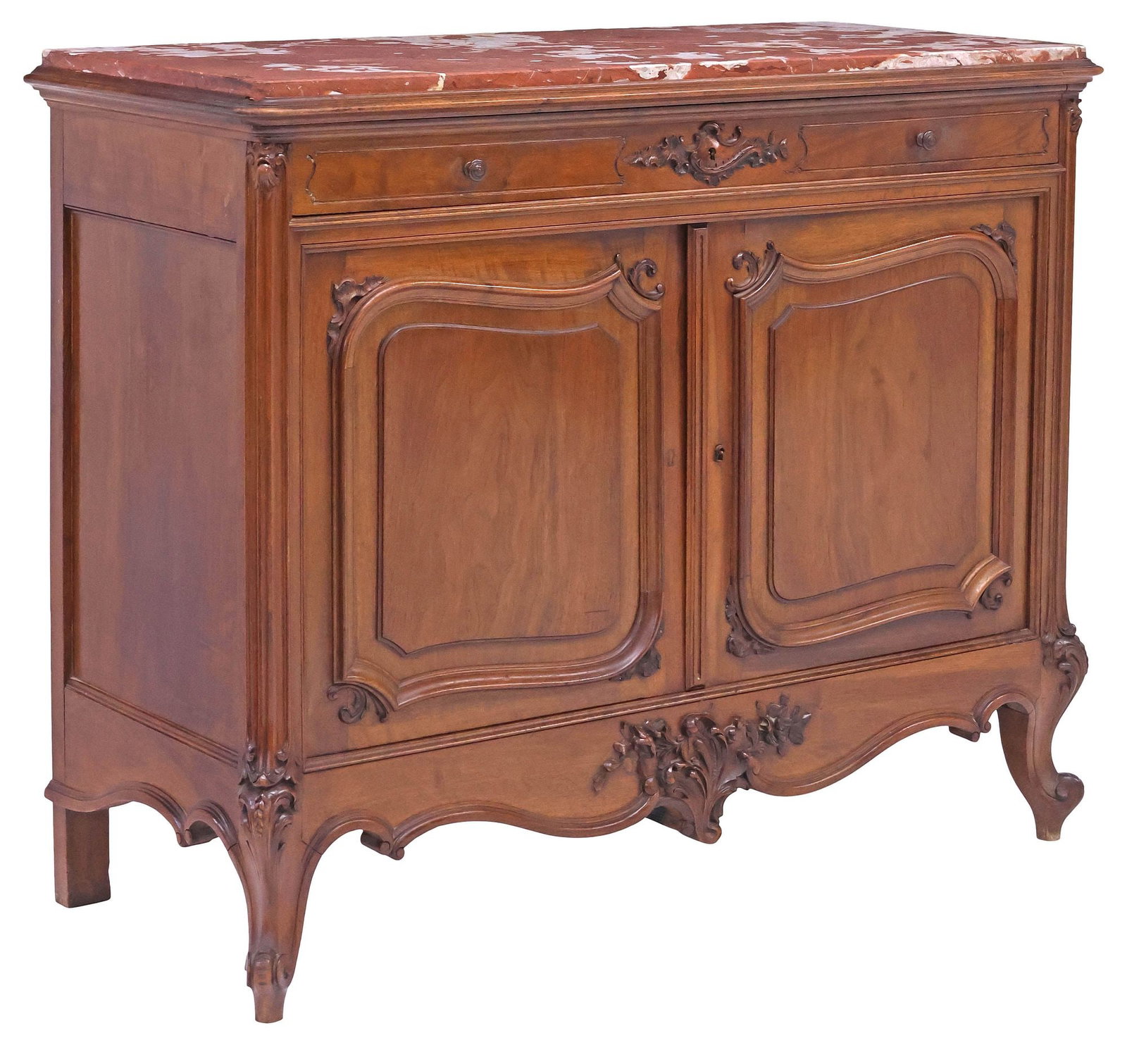FRENCH LOUIS XV STYLE MARBLE-TOP WALNUT COMMODE A VANTAUX (1 of 6)