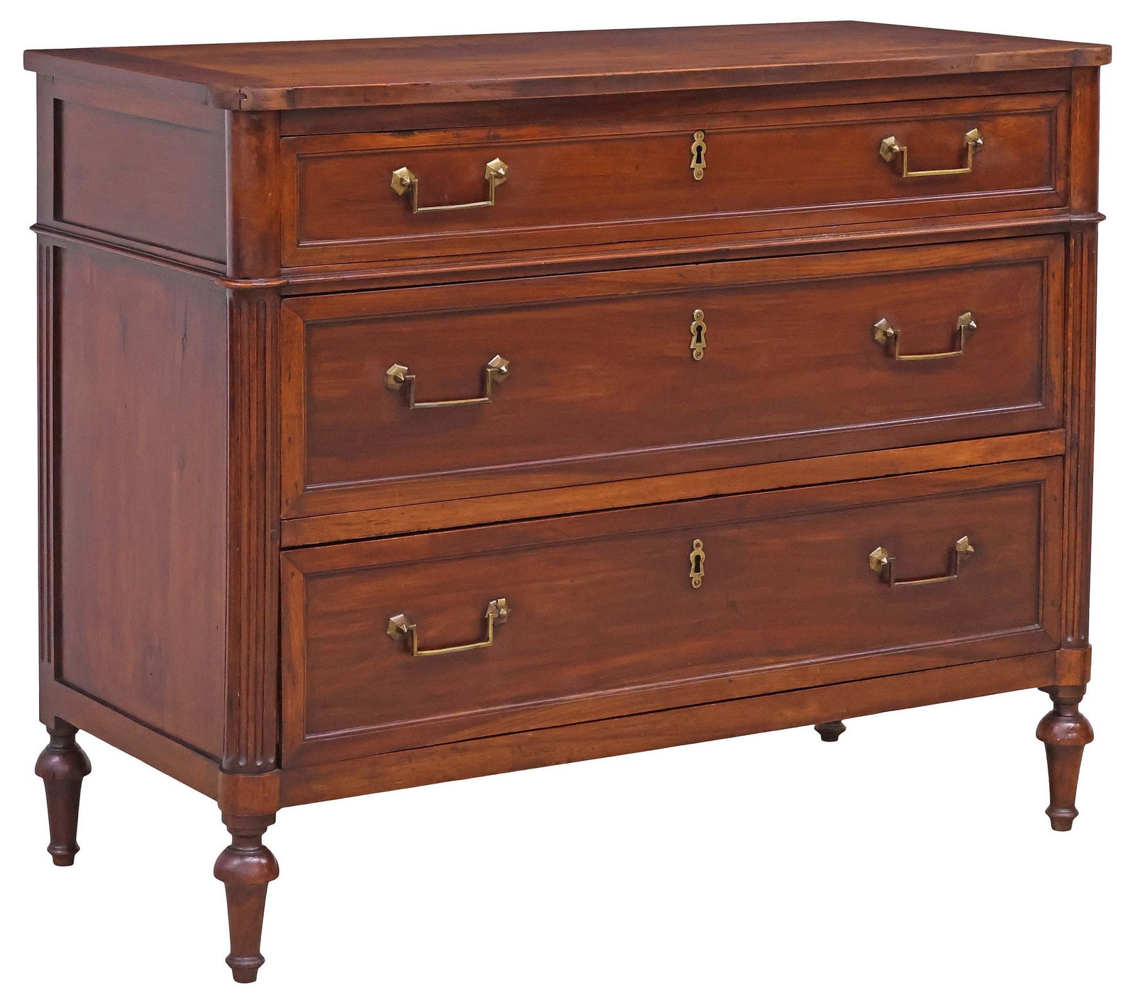 FRENCH LOUIS XVI STYLE WALNUT 3-DRAWER COMMODE (1 of 5)