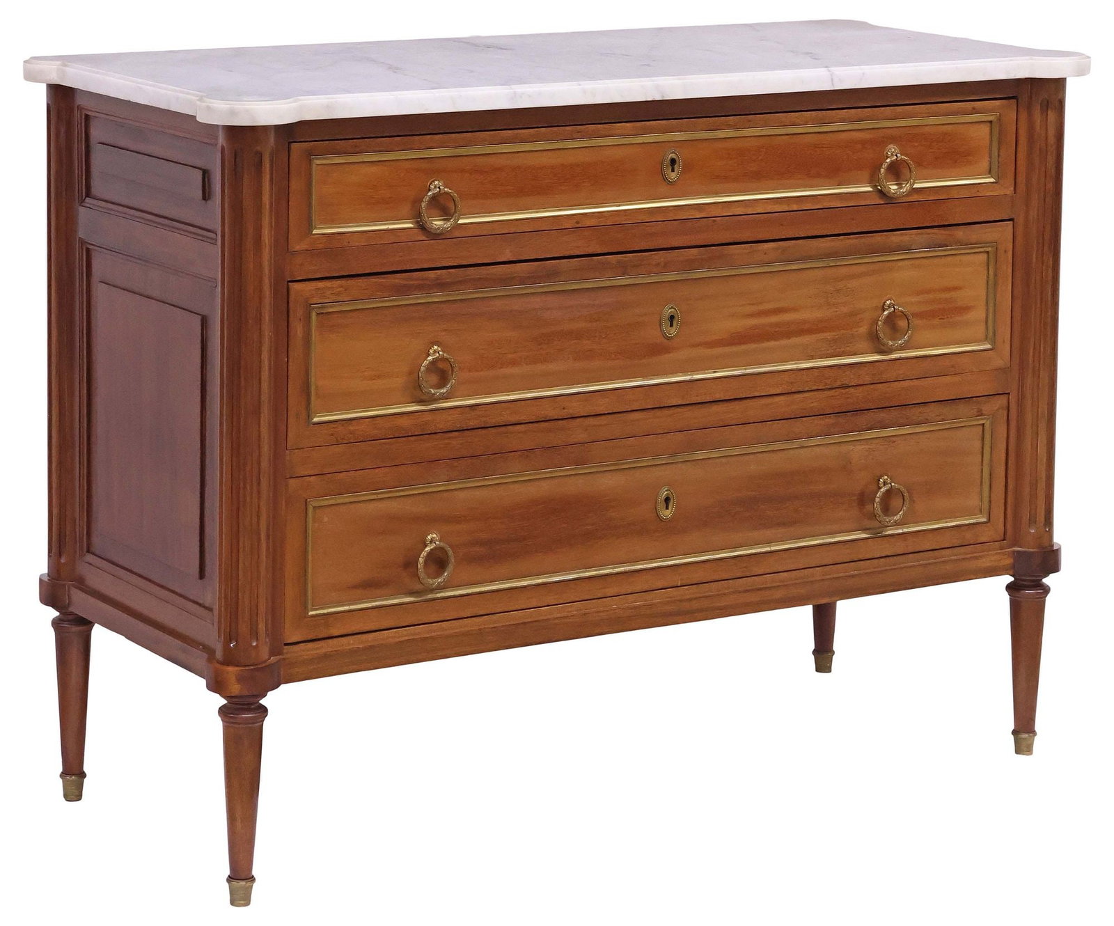 FRENCH LOUIS XVI STYLE MARBLE-TOP MAHOGANY COMMODE (1 of 5)