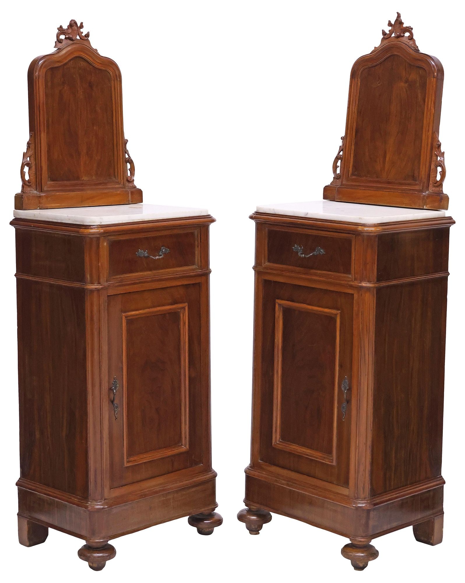 (2) FRENCH LOUIS PHILIPPE MARBLE-TOP WALNUT BEDSIDE CABINETS (1 of 6)