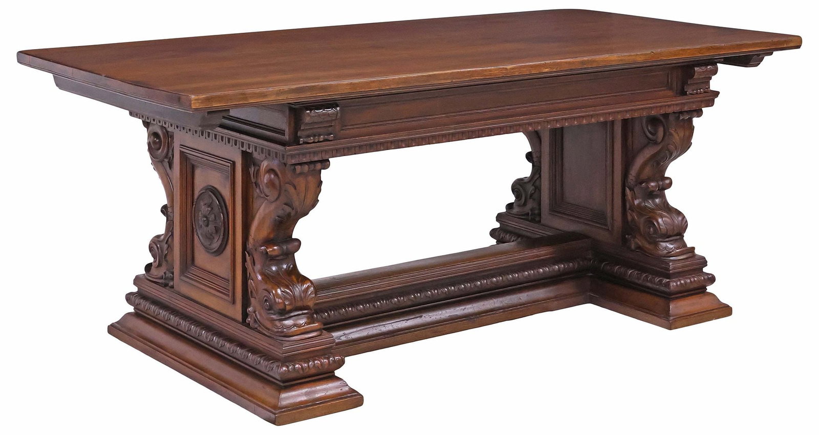 ITALIAN RENAISSANCE REVIVAL CARVED WALNUT LIBRARY TABLE (1 of 6)