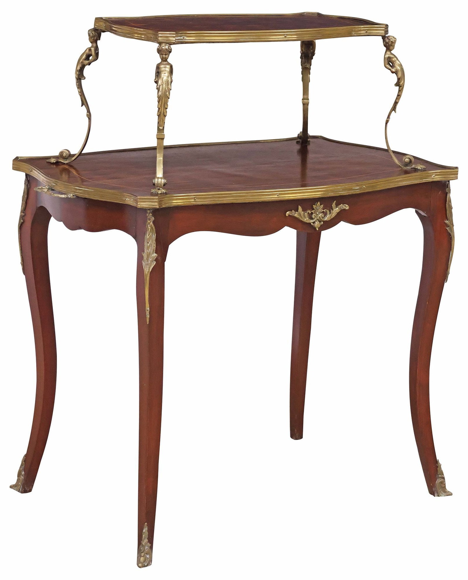 FRENCH LOUIS XVI STYLE PARQUETRY & MAHOGANY 2-TIER TEA TABLE (1 of 5)