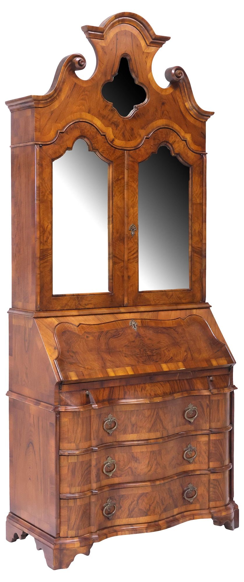 ITALIAN VENETIAN FIGURED WALNUT MIRRORED BUREAU BOOKCASE (1 of 7)