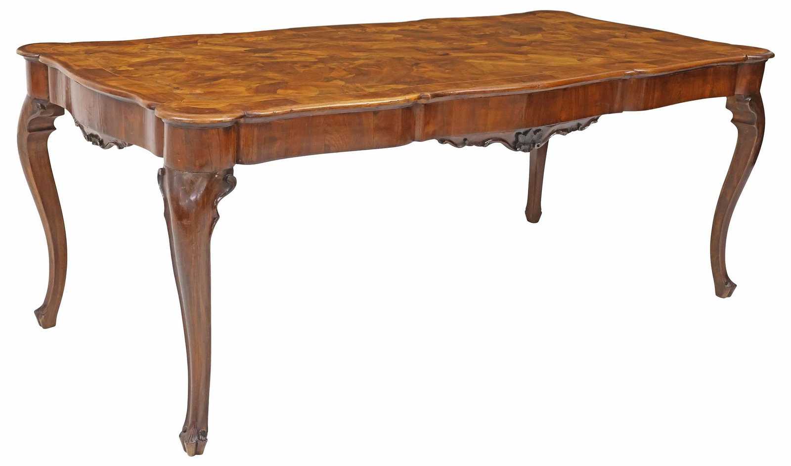 VENETIAN LOUIS XV STYLE WALNUT PATCHWORK DINING TABLE, 79"L (1 of 6)