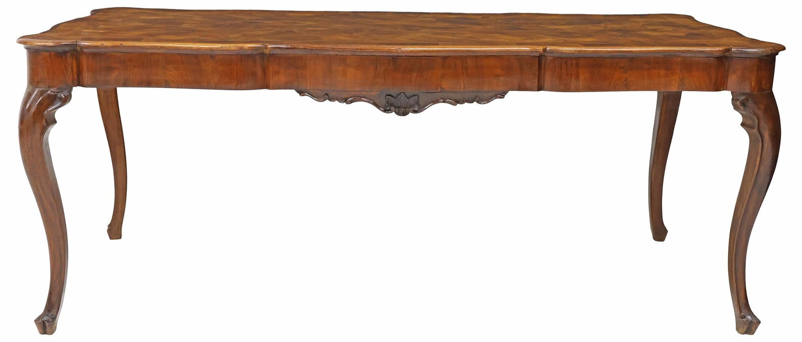 VENETIAN LOUIS XV STYLE WALNUT PATCHWORK DINING TABLE, 79"L - 2