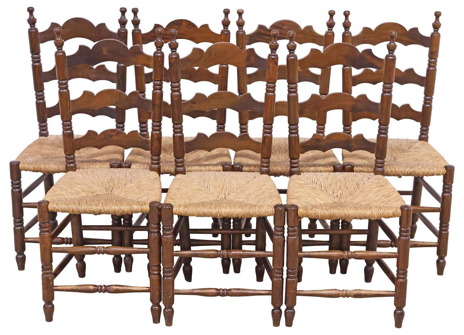 (7) SPANISH WALNUT LADDER BACK RUSH-SEAT DINING CHAIRS (1 of 3)