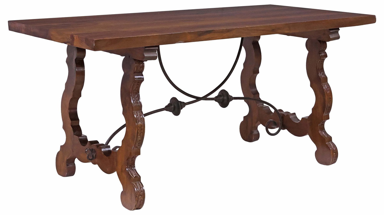 SPANISH BAROQUE STYLE CARVED WALNUT TRESTLE TABLE (1 of 4)