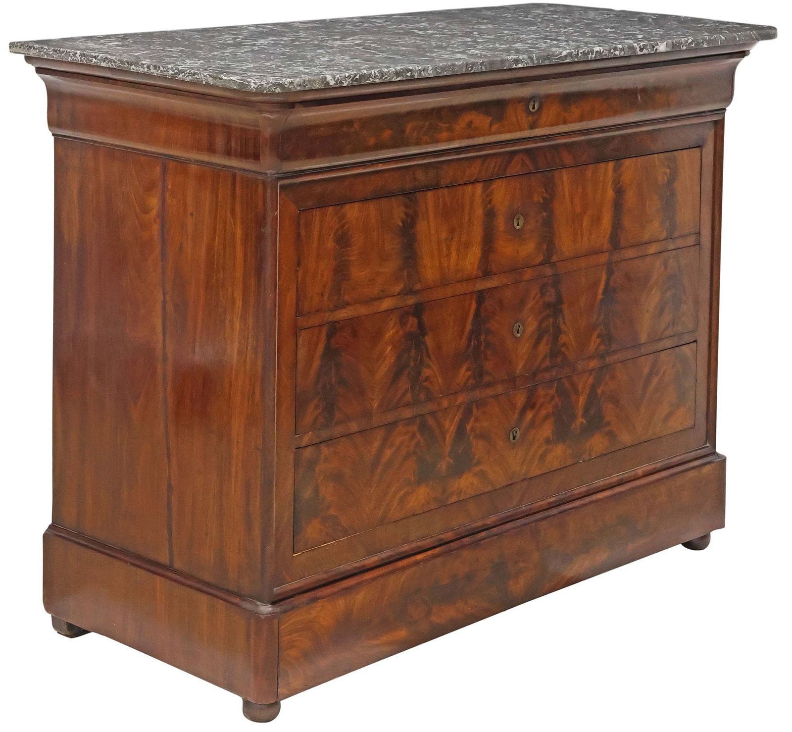 FRENCH LOUIS PHILIPPE PERIOD MARBLE-TOP MAHOGANY COMMODE (1 of 6)
