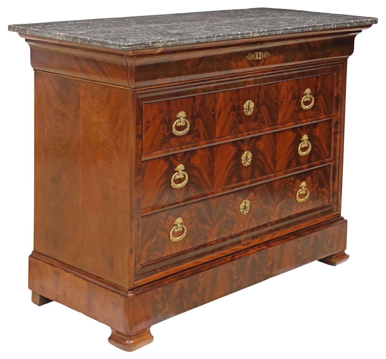 FRENCH LOUIS PHILIPPE PERIOD MARBLE-TOP MAHOGANY 5-DRAWER COMMODE (1 of 6)