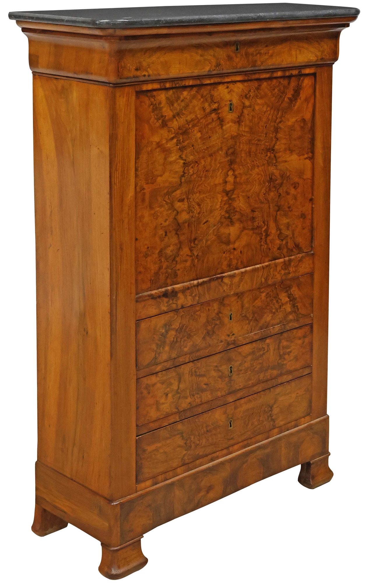 FRENCH LOUIS PHILIPPE MARBLE-TOP BURLED WALNUT FALL-FRONT SECRETARY (1 of 7)