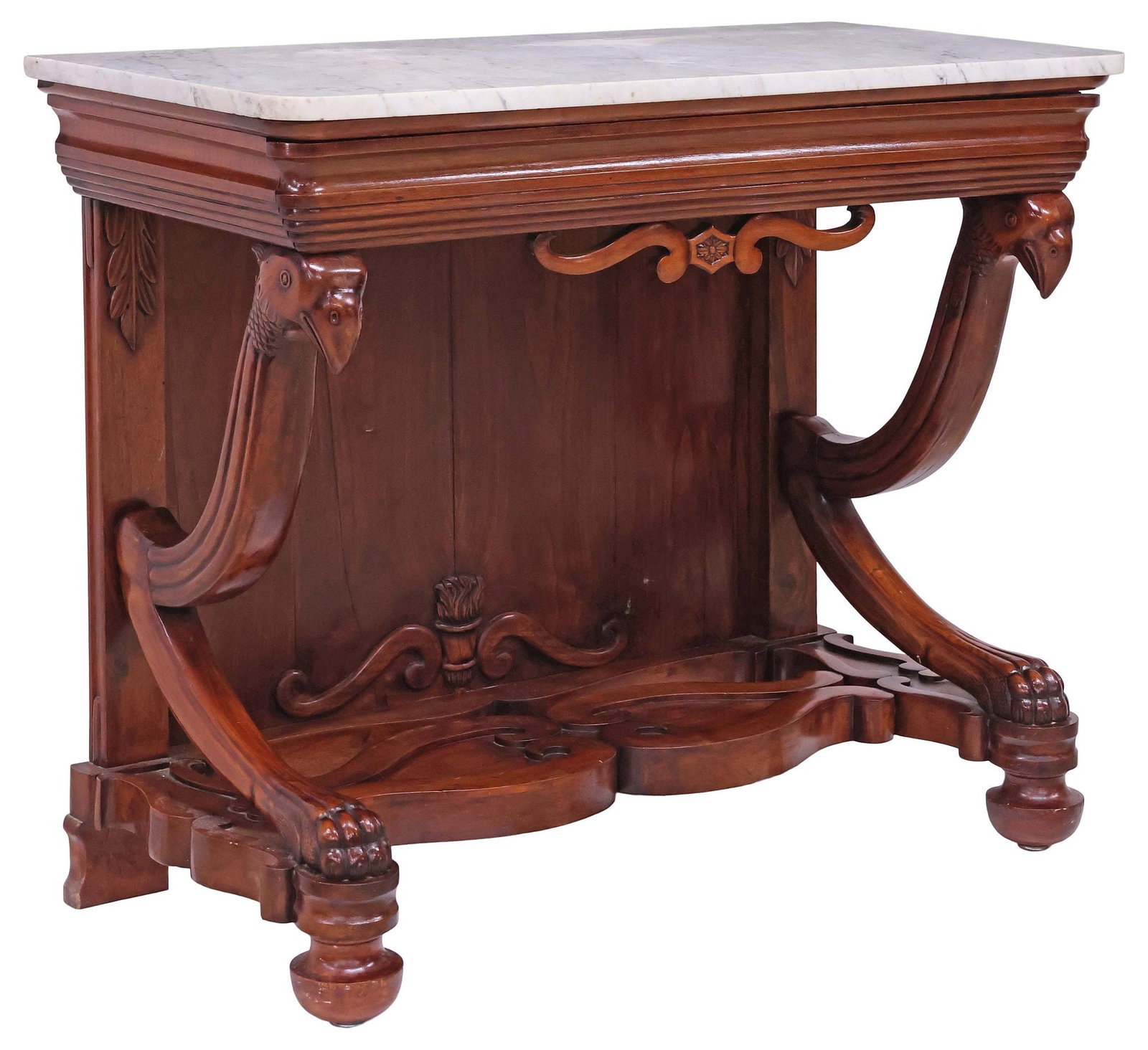 FRENCH LOUIS PHILIPPE PERIOD MARBLE-TOP FIGURAL MAHOGANY CONSOLE (1 of 7)