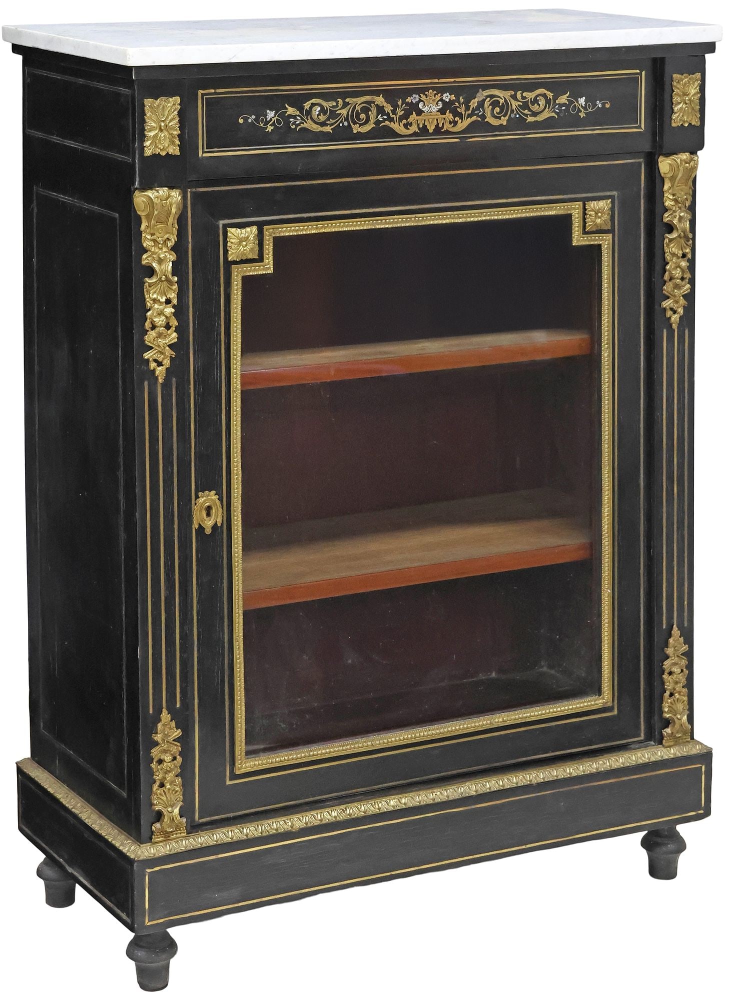 FRENCH NAPOLEON III MARQUETRY-INLAID EBONIZED DISPLAY CABINET (1 of 6)