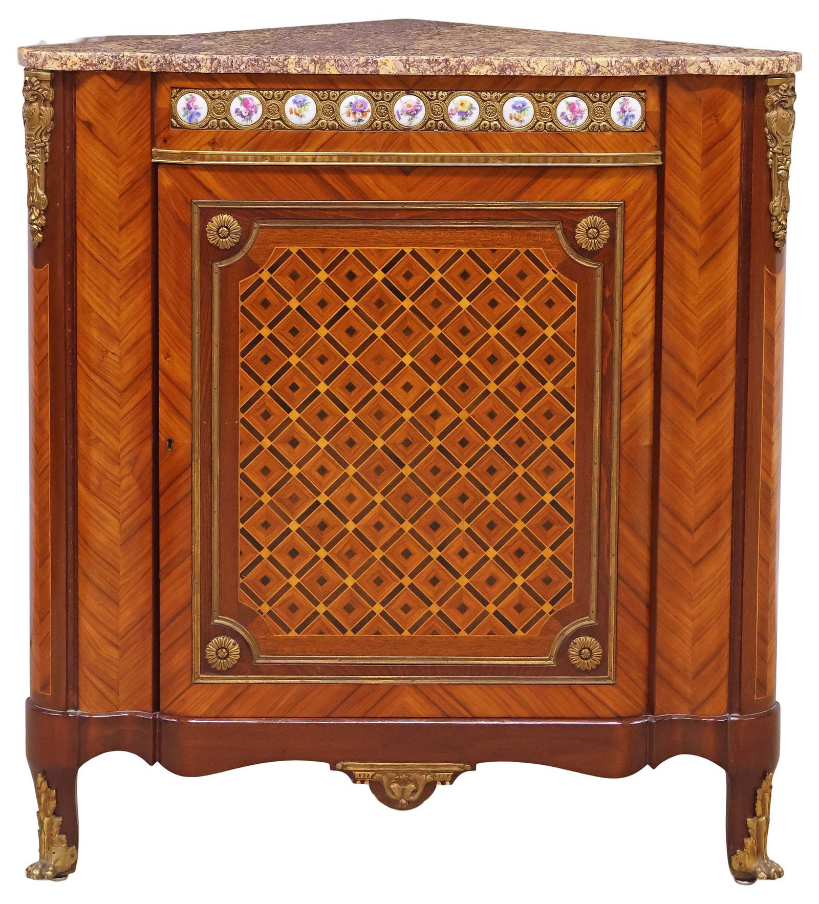 FRENCH NAPOLEON III MARBLE-TOP & PORCELAIN-INSET CORNER CABINET (1 of 5)