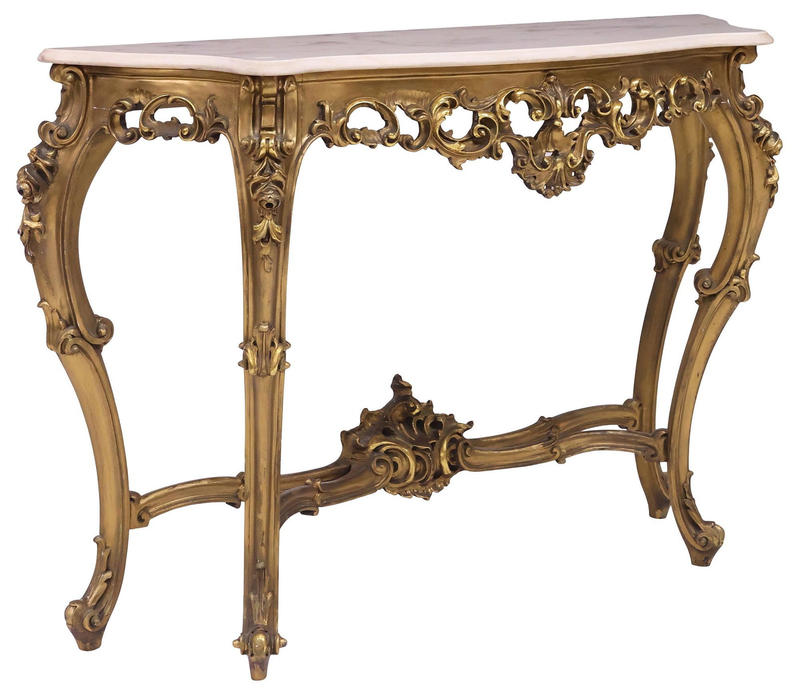 ITALIAN LOUIS XV STYLE MARBLE-TOP GILTWOOD CONSOLE TABLE (1 of 4)