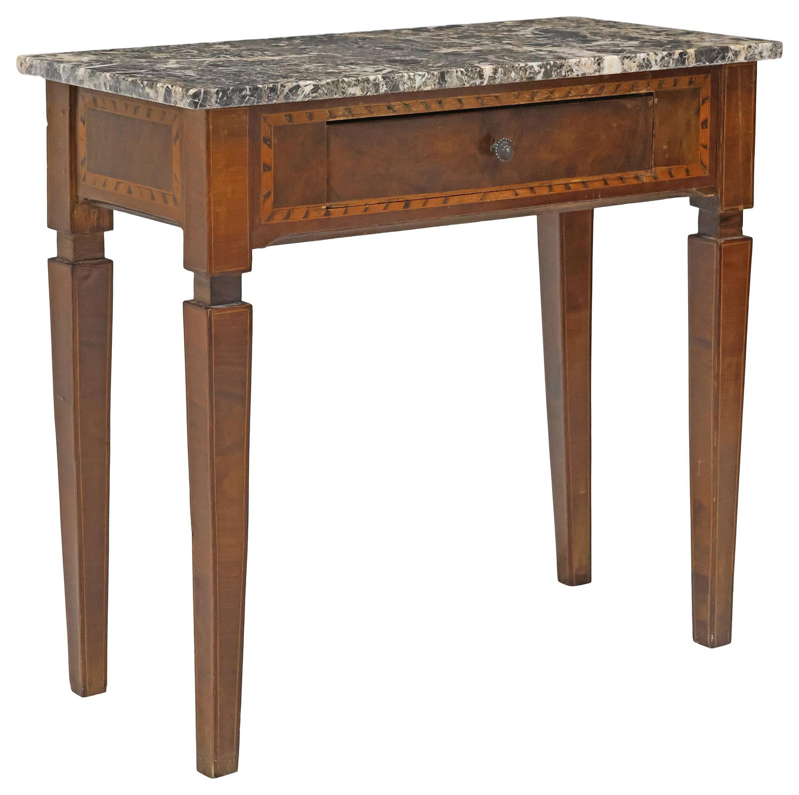 ITALIAN NEOCLASSICAL STYLE MARBLE-TOP INLAID WALNUT CONSOLE TABLE (1 of 5)