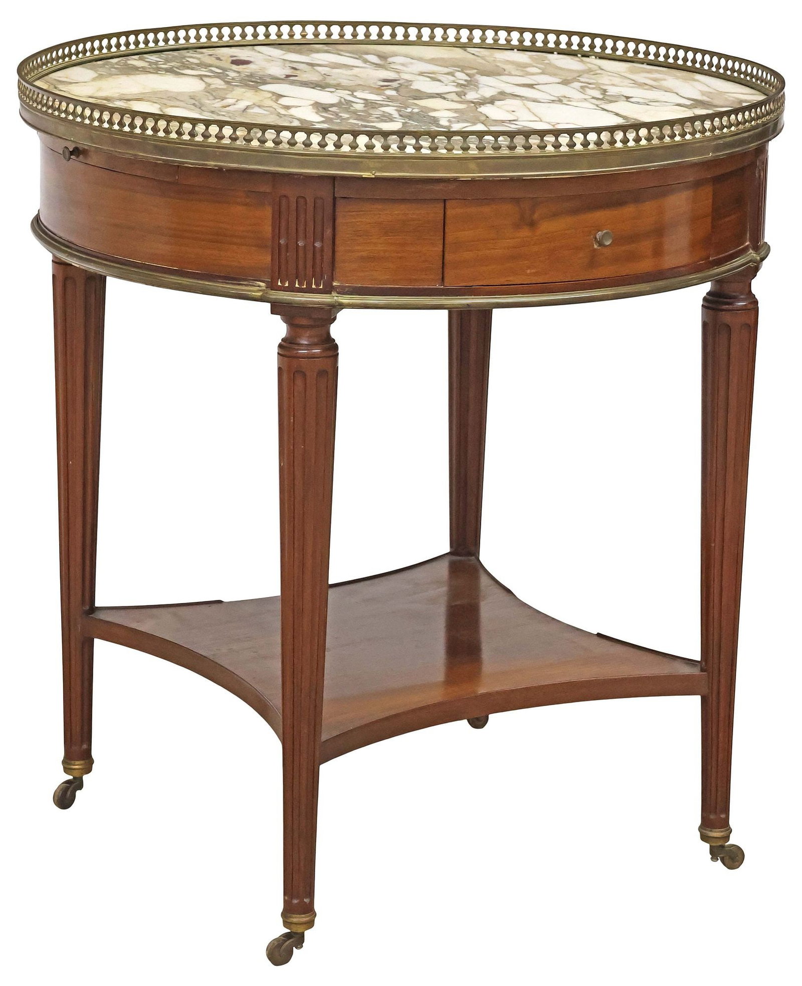 FRENCH LOUIS XVI STYLE MARBLE-TOP MAHOGANY BOUILLOTTE TABLE (1 of 6)