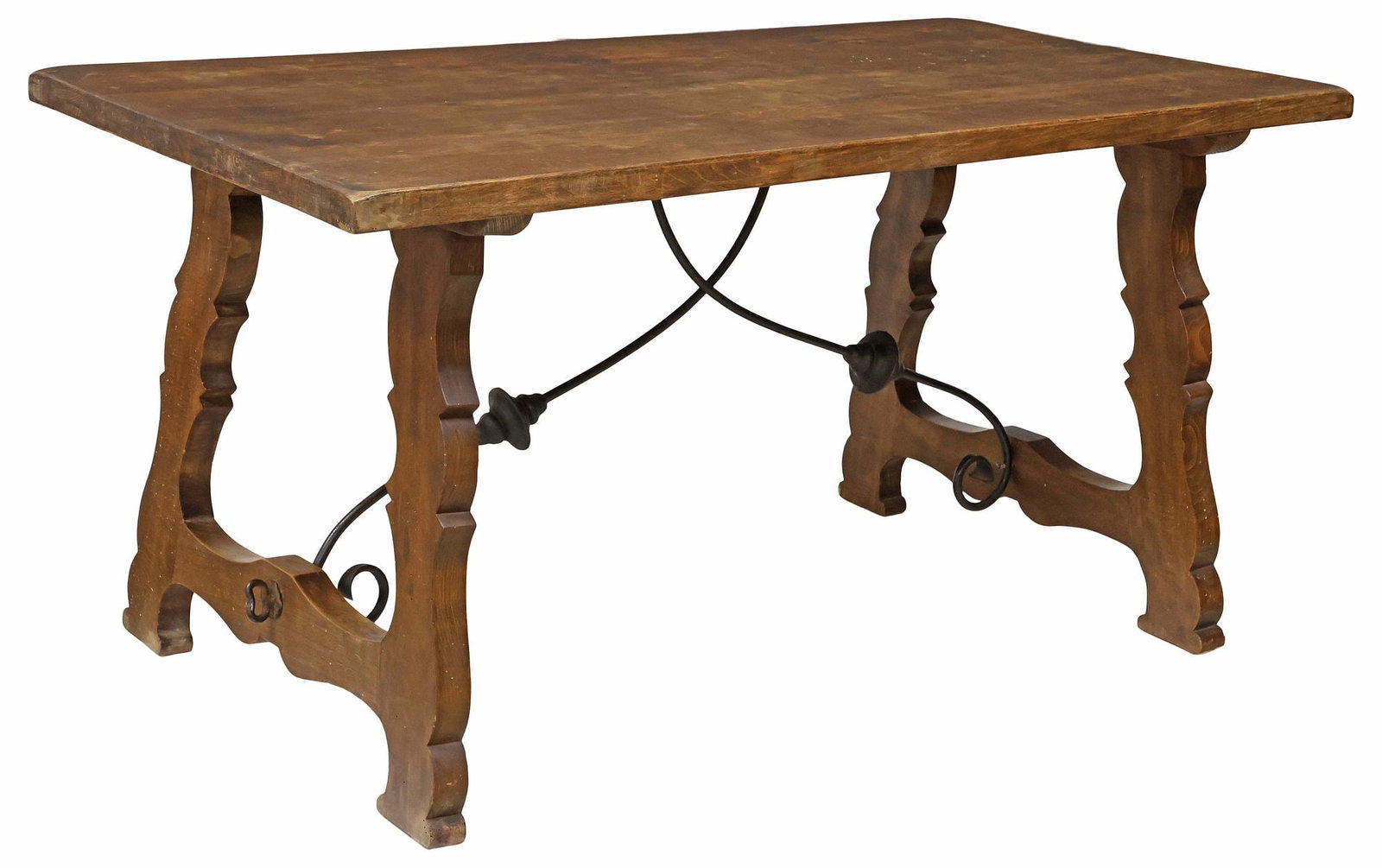 SPANISH BAROQUE STYLE OAK & IRON TRESTLE-SUPPORT DINING TABLE (1 of 4)