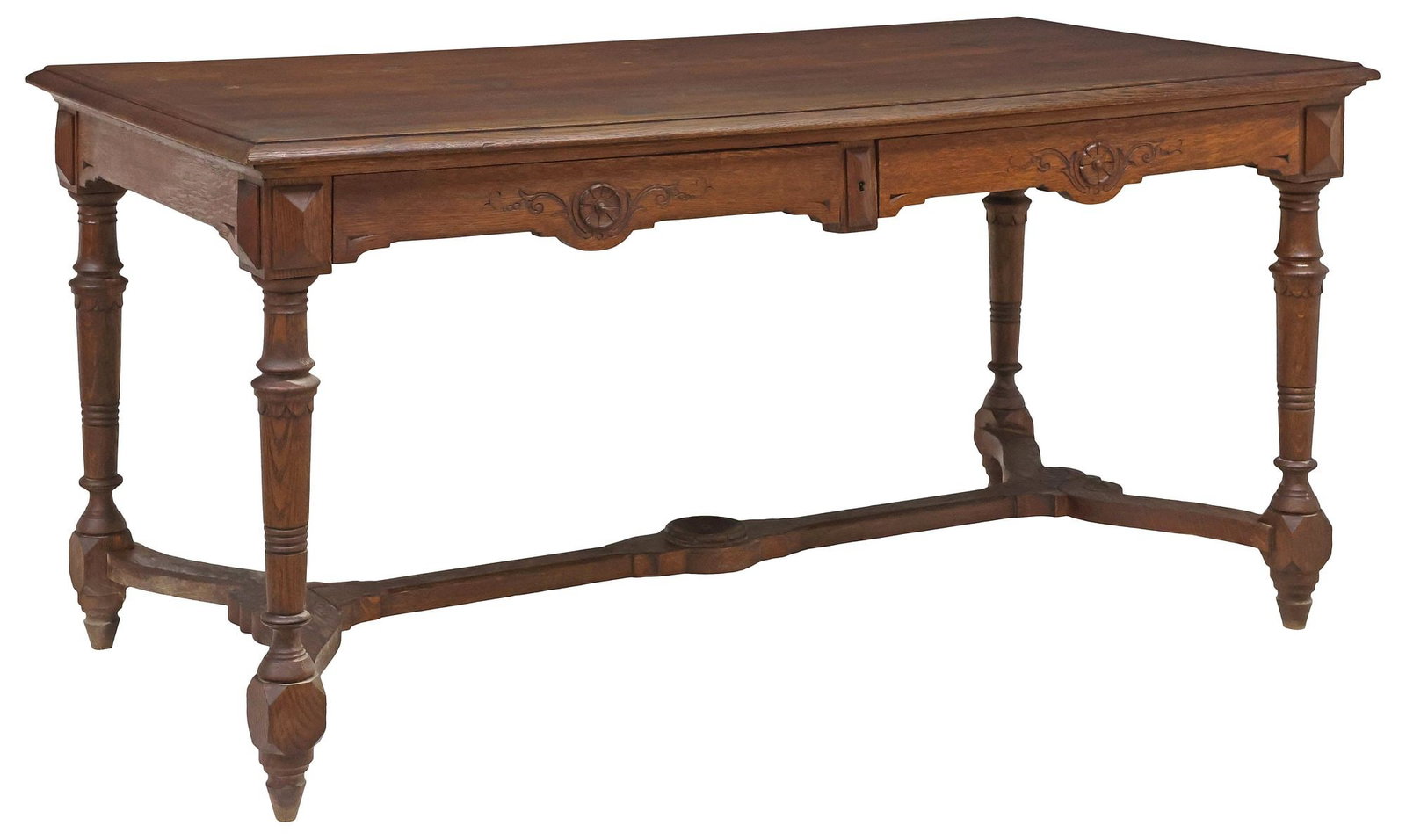 LARGE FLORAL CARVED OAK LIBRARY TABLE / DESK, SPAIN (1 of 6)