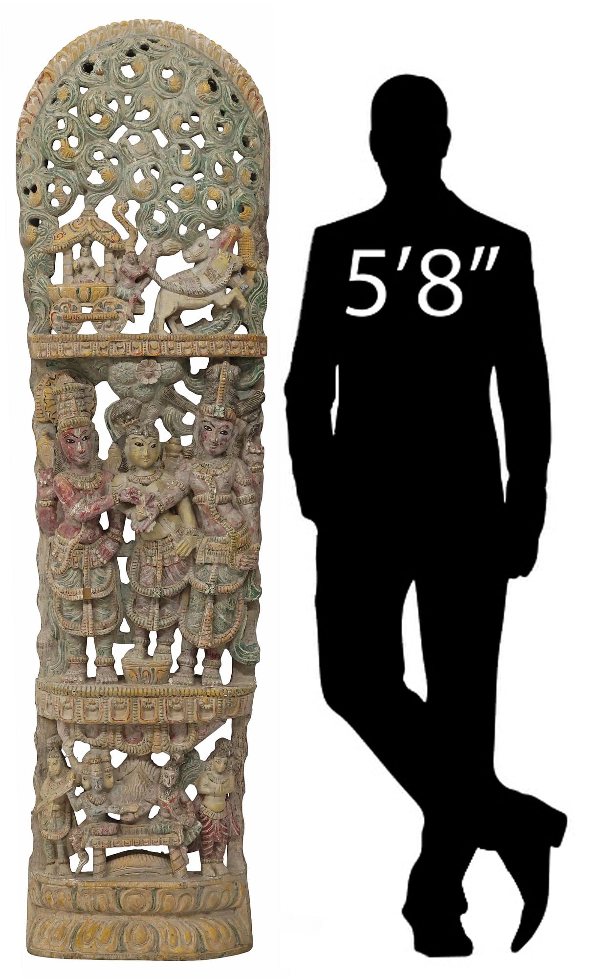 HINDU CARVED & POLYCHROME-PAINTED ARCHITECTURAL PANEL, INDIA, 72.5"H (1 of 7)