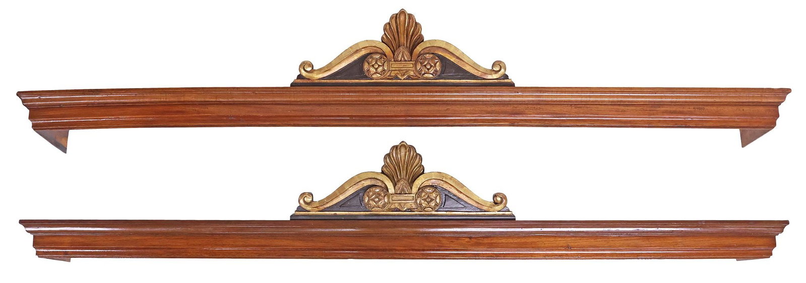 (2) NEOCLASSICAL STYLE ARCHITECTURAL PARCEL-GILT MAHOGANY CORNICES (1 of 3)