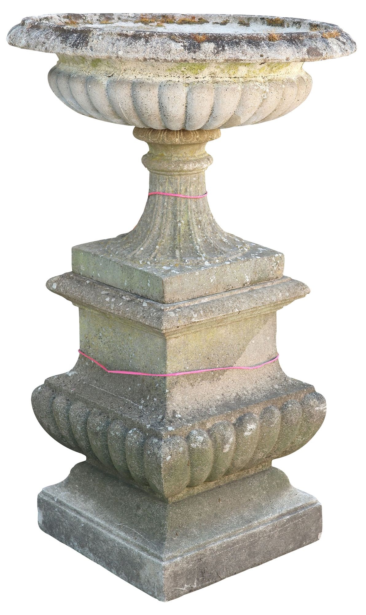 LARGE CAST STONE GARDEN PLANTER ON PEDESTAL BASE, 39"H (1 of 3)