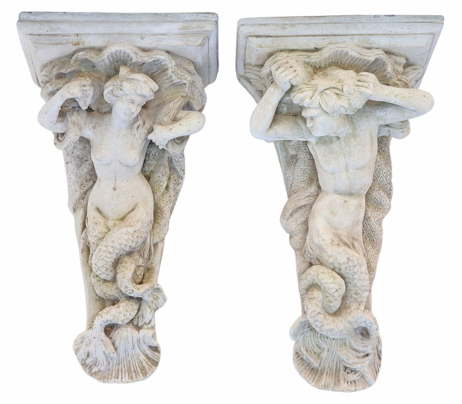 (2) CAST STONE MERMAID CORBELS, 21"H (1 of 3)