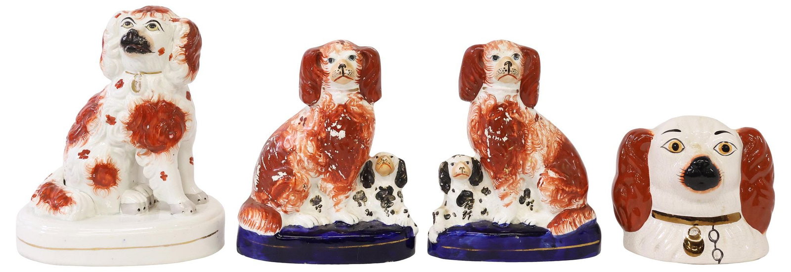 (4) ENGLISH STAFFORDSHIRE MANTEL DOGS & COIN BANK, 3 VICTORIAN (1 of 4)