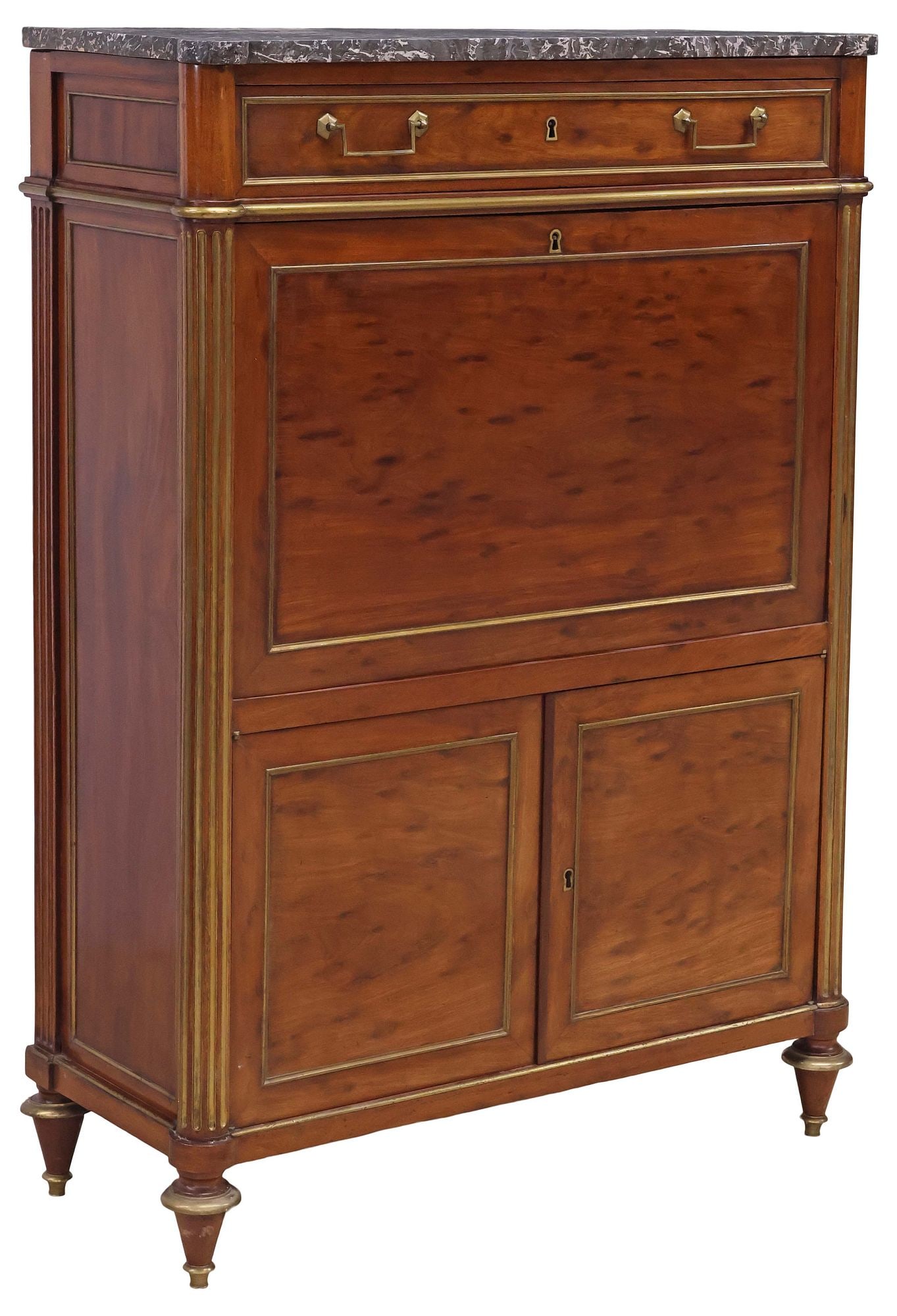 FRENCH LOUIS XVI STYLE MARBLE-TOP MAHOGANY FALL-FRONT SECRETARY (1 of 7)
