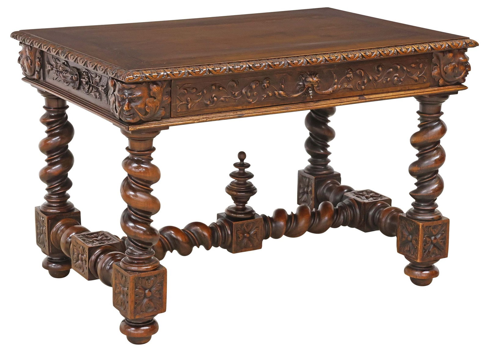FRENCH HENRI II STYLE CARVED WALNUT WRITING DESK (1 of 7)