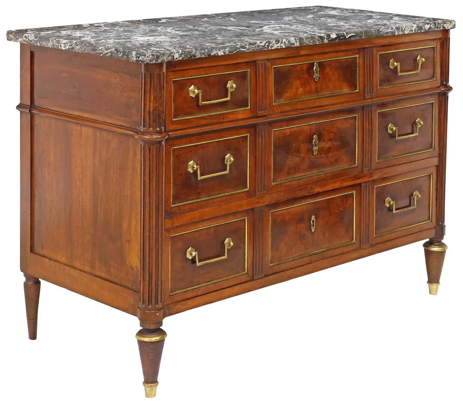 FRENCH LOUIS XVI STYLE MARBLE-TOP MAHOGANY COMMODE (1 of 5)