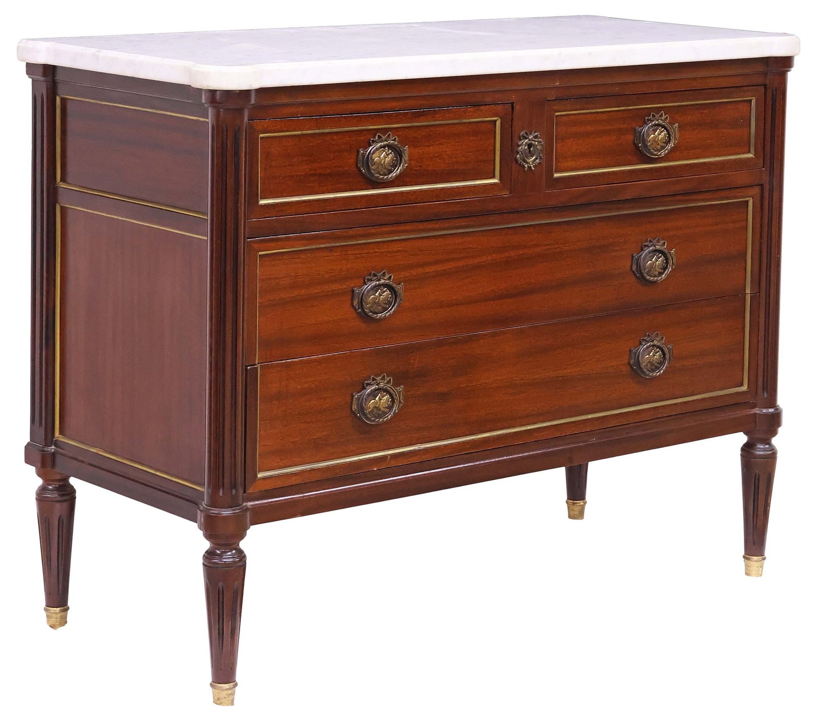 FRENCH LOUIS XVI STYLE MARBLE-TOP MAHOGANY COMMODE (1 of 6)