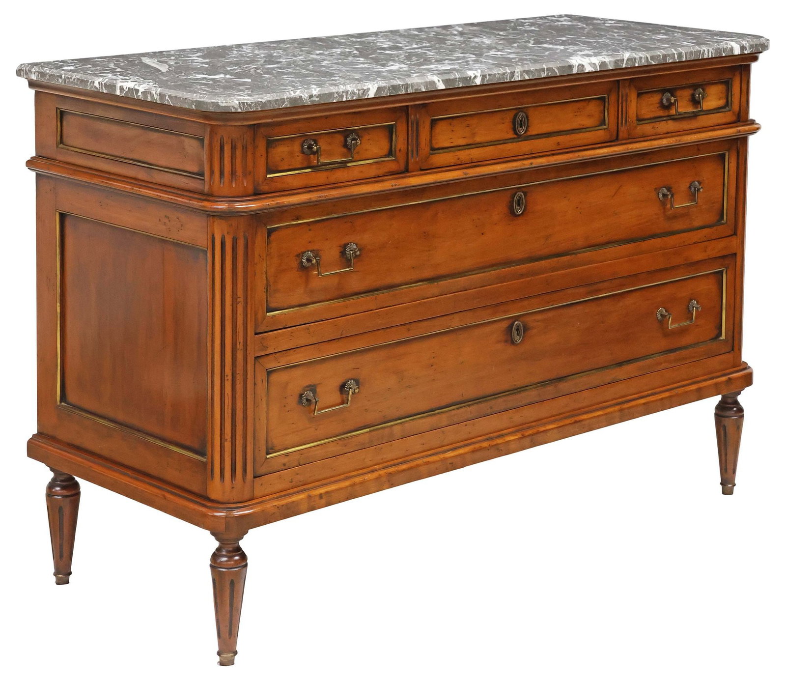FRENCH LOUIS XVI STYLE MARBLE-TOP WALNUT COMMODE (1 of 5)