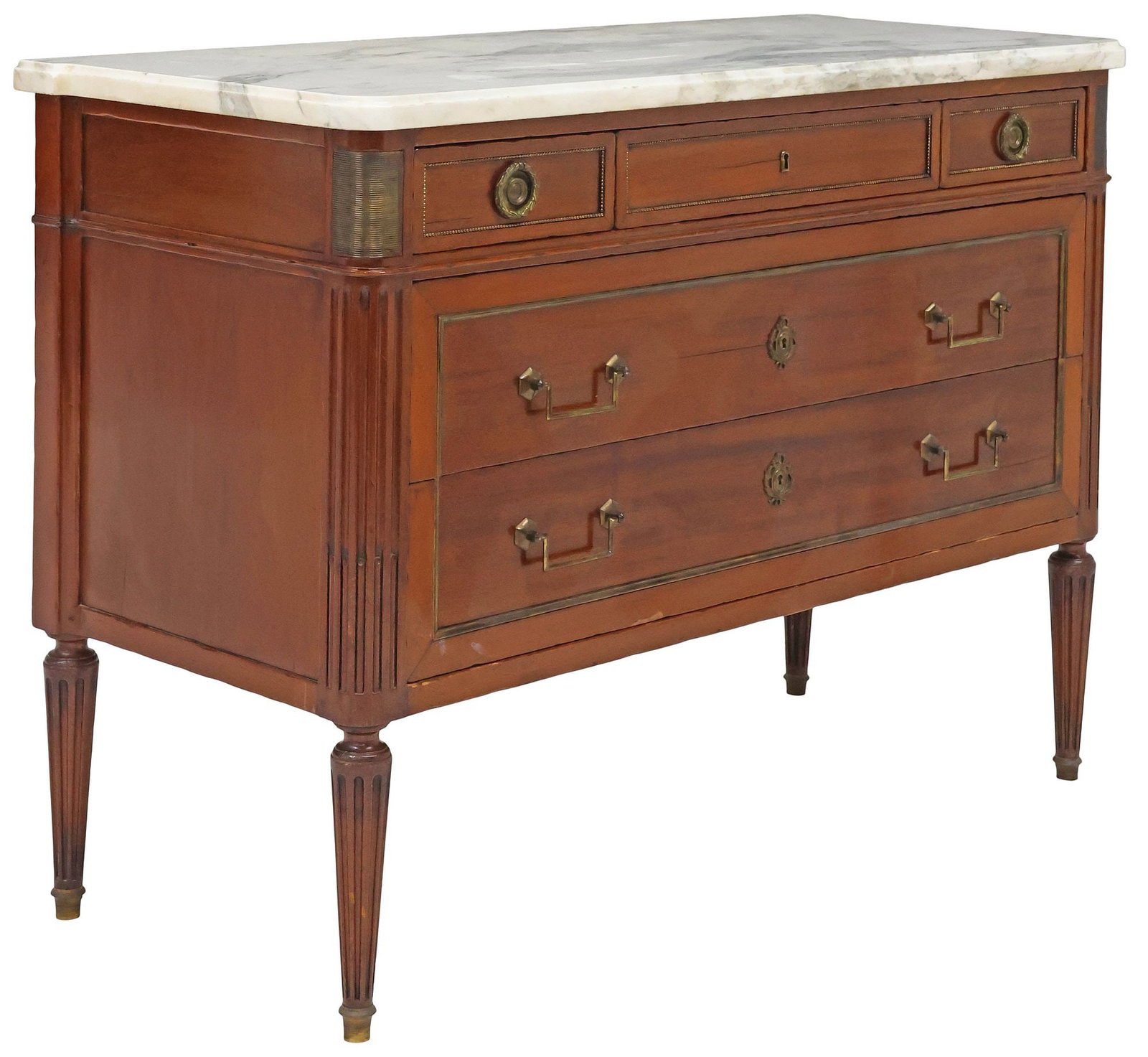 FRENCH LOUIS XVI STYLE MARBLE-TOP MAHOGANY COMMODE (1 of 5)