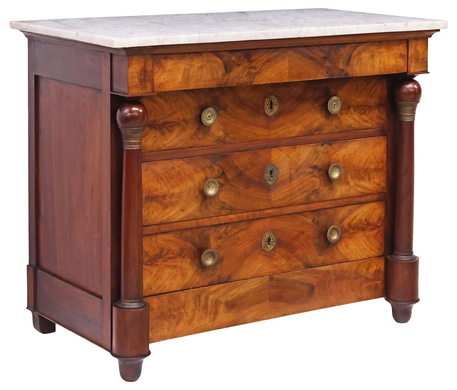 FRENCH EMPIRE PERIOD MARBLE-TOP MIXED WOOD COMMODE (1 of 5)