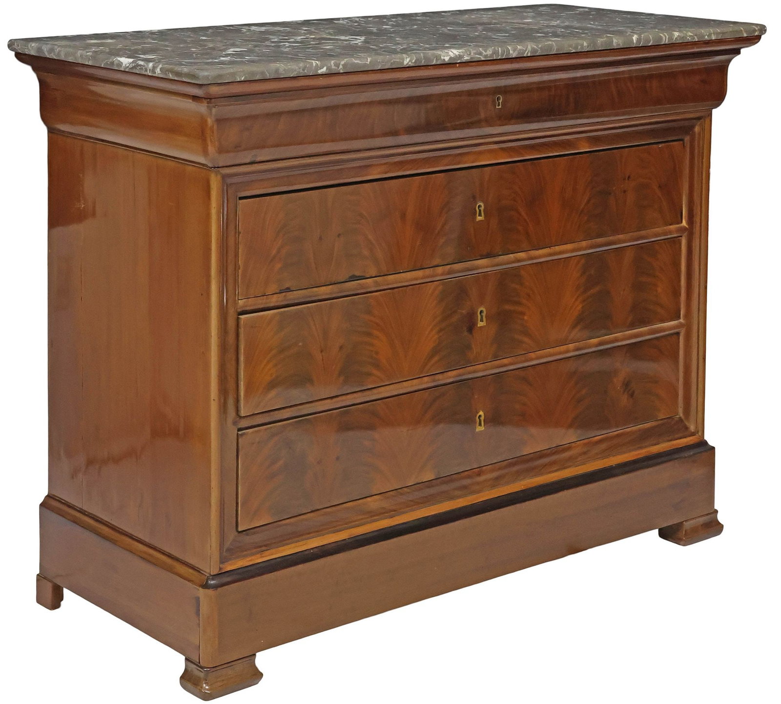 FRENCH LOUIS PHILIPPE MARBLE-TOP BURLED MAHOGANY COMMODE (1 of 6)