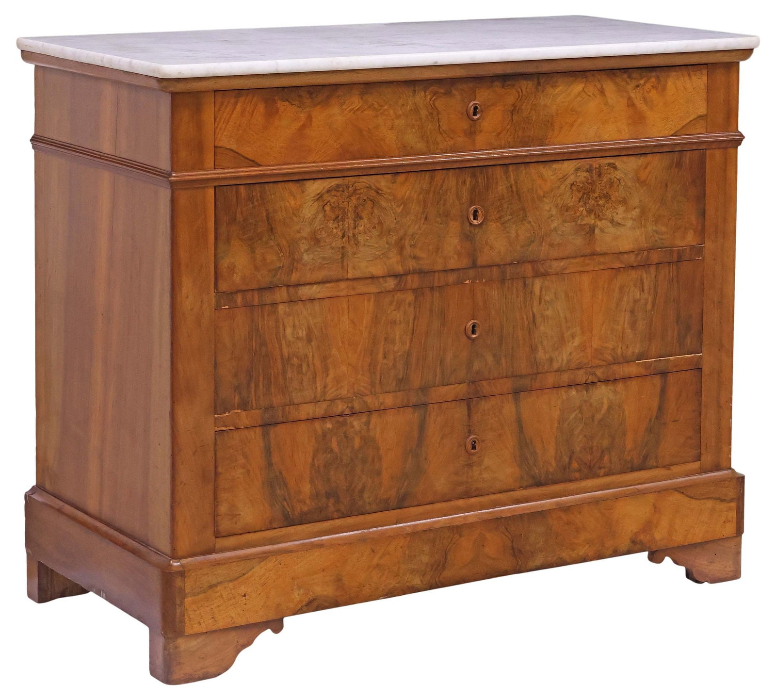 FRENCH LOUIS PHILIPPE PERIOD MARBLE-TOP BURLED WALNUT COMMODE (1 of 5)